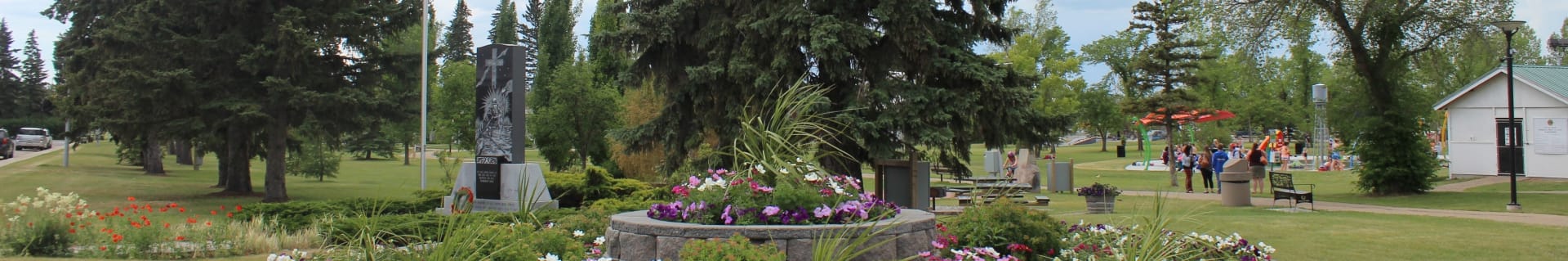 Landscape shot of flowers in Centennial Park in the Town of Olds